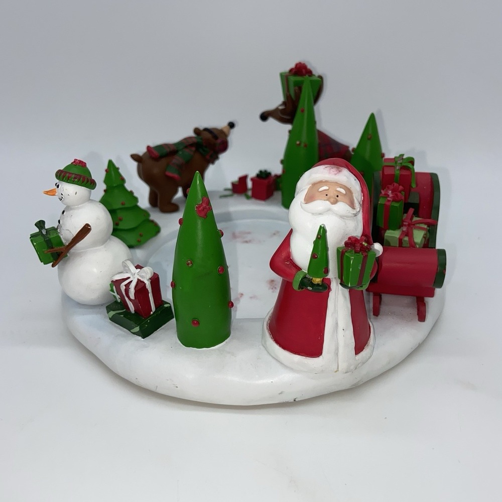 White Barn Large Christmas Ring Candle Holder Santa Snowman‎ Deer Bear Presents
